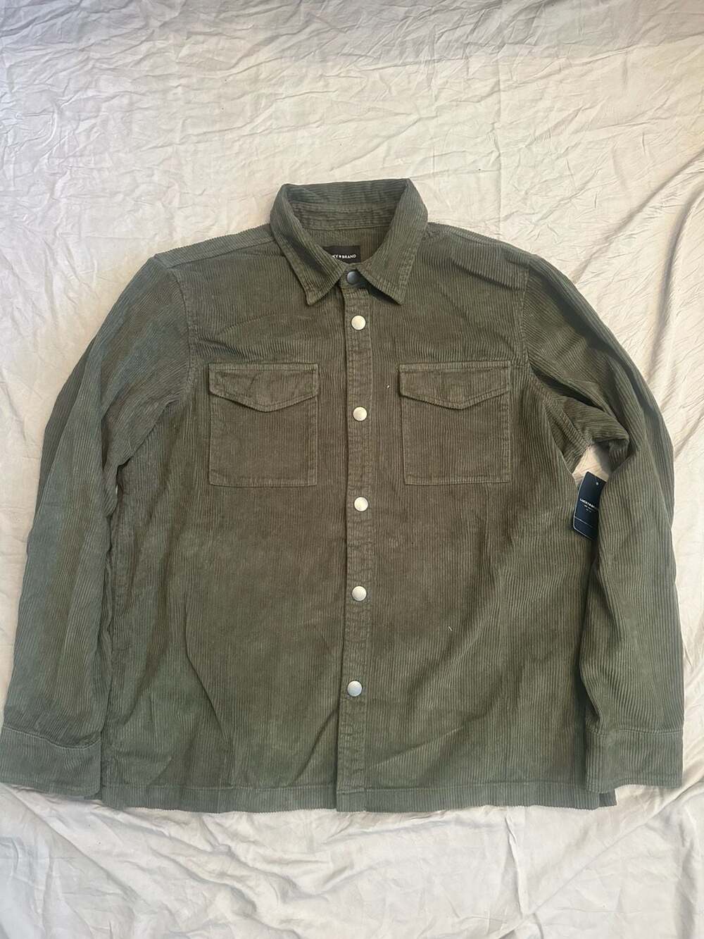 Lucky Brand Men's Olive Green Corduroy Button Down Shirt Size L